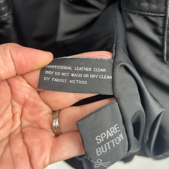 VTG 90s XL Lambskin Black Soft Leather Jacket Lined Coat Button Collar MidLength - Picture 6 of 10